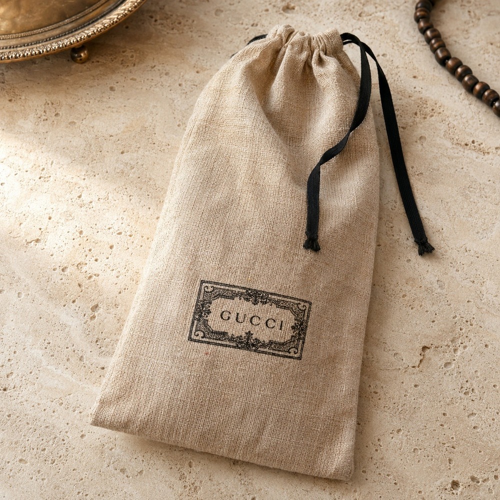 Gucci Dust Bag Unisex 8.25 x 17 Beige Drawstring Storage Pouch‎ Luxury Accessory